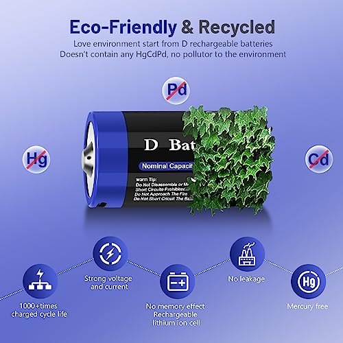Rechargeable C Cell Batteries with USB-C Cable, 1.5V Lithium, 4 Pack V869297