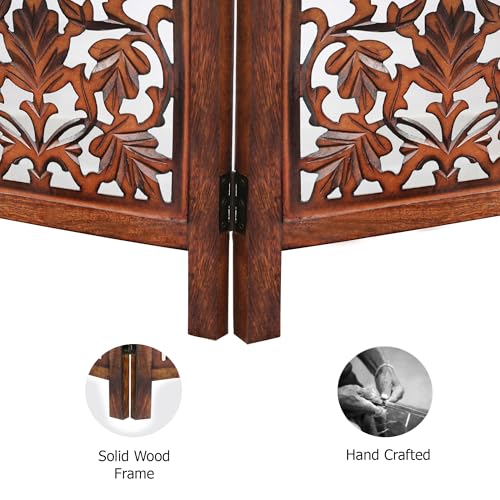 4 Panel Folding Wood Room Divider, Antique Brown, 72 x 80 P209