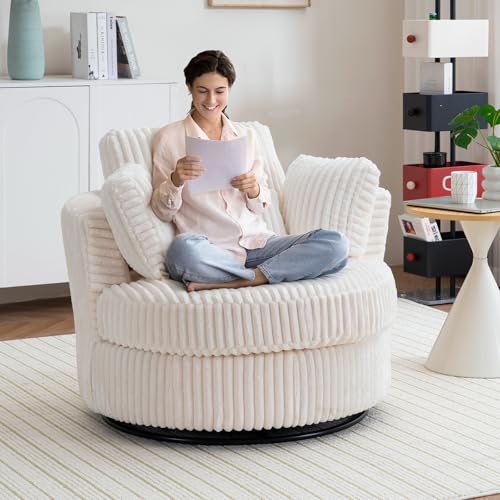 Round Swivel Barrel Chair with Ottoman for Living Room Bedroom G375183