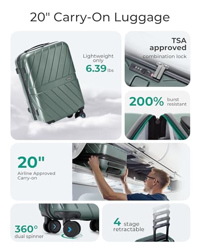 Carry On Luggage 22x14x9 with TSA Lock, Hardside Spinner Suitcase 20 Inch J7440