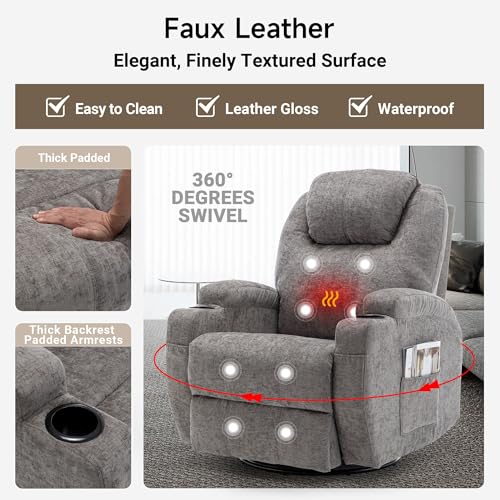 Rocking Recliner Chair with Massage and Heat for Adults H49678
