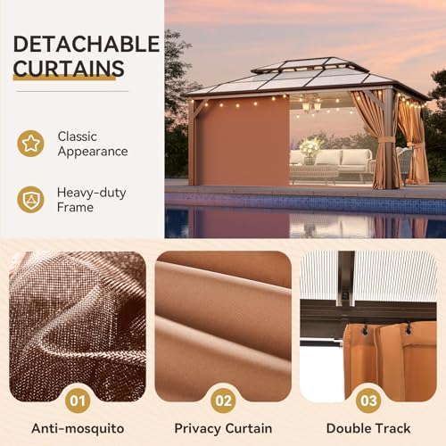 12x16 Hardtop Gazebo with Netting and Curtains for Patio K27275