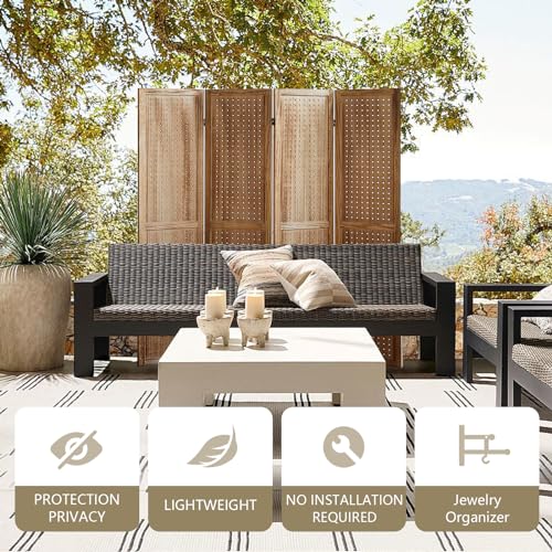 Wooden Pegboard Room Divider with Folding Privacy Screen, 5.6Ft, Light Brown D937870