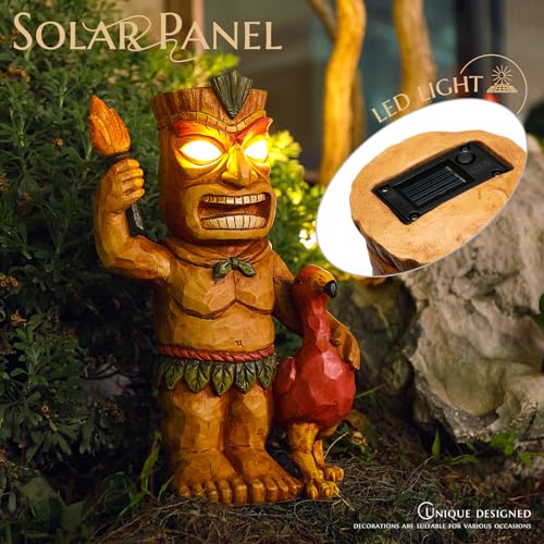 Solar Powered Tiki Statue Garden Decoration with Light F336