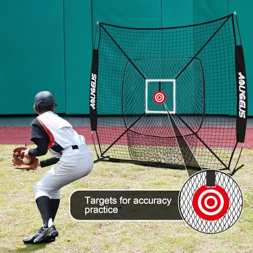 Baseball Softball Practice Net with Batting Tee and Strike Zone Target O4170