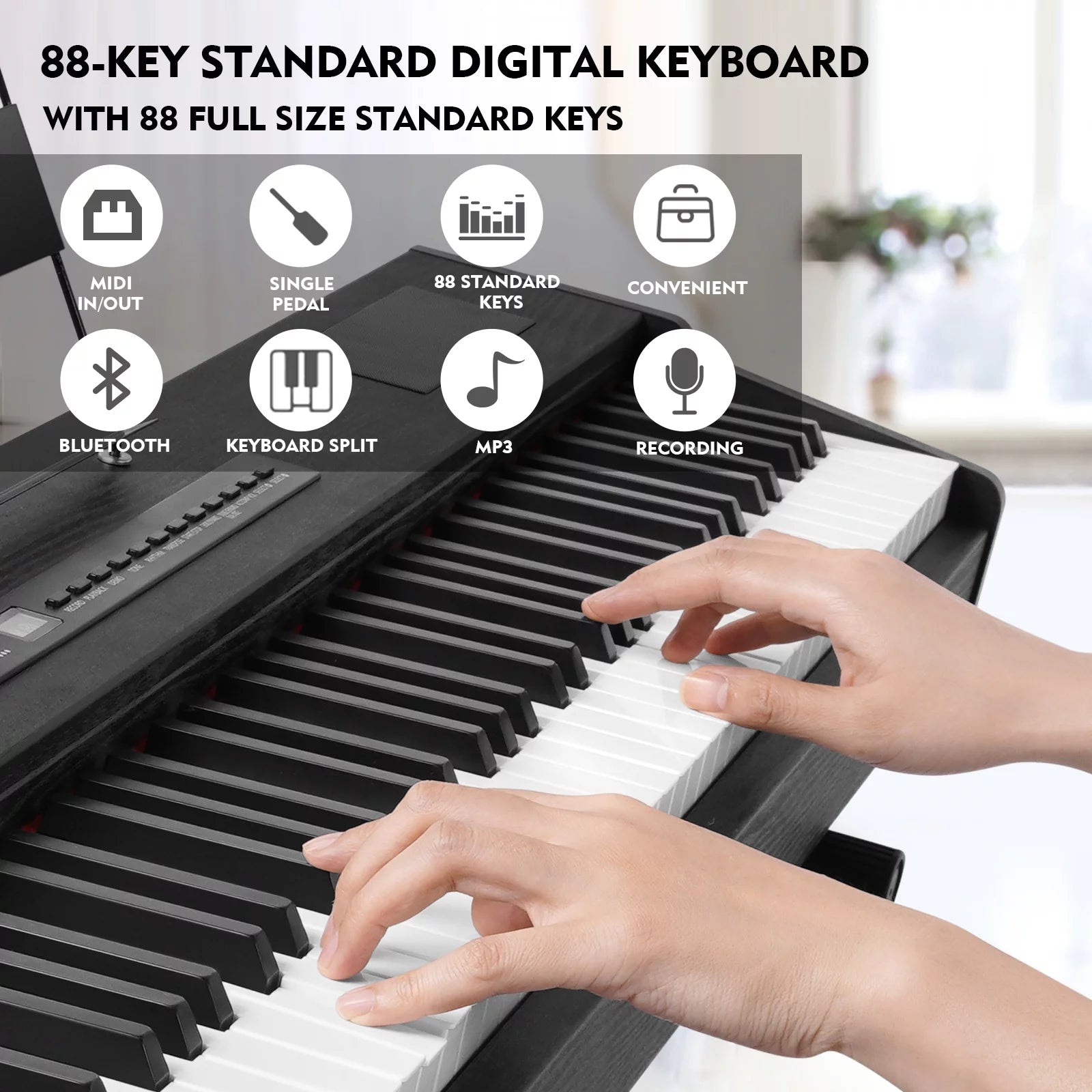 88-Key Digital Piano Weighted Keyboard with Stand, Bluetooth, Pedal, Bag N29665
