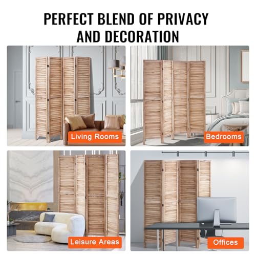 4 Panel Folding Wood Room Divider, 66.9 Inch Tall Privacy Screen I263