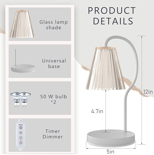 Candle Warmer Lamp with Timer and Dimmer, 2 Bulbs, White M708