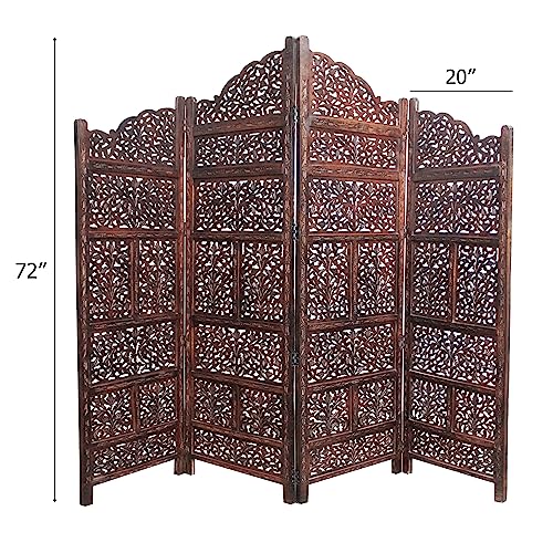 4 Panel Folding Wood Room Divider, Antique Brown, 72 x 80 P209