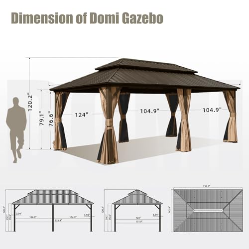 10 x 10 ft Hardtop Gazebo with Netting and Curtains, Galvanized Steel Roof for Patio K80436