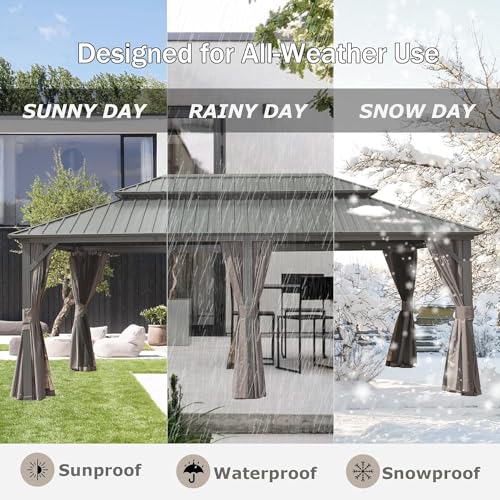 10 x 10 ft Hardtop Gazebo with Netting and Curtains, Galvanized Steel Roof for Patio K80436
