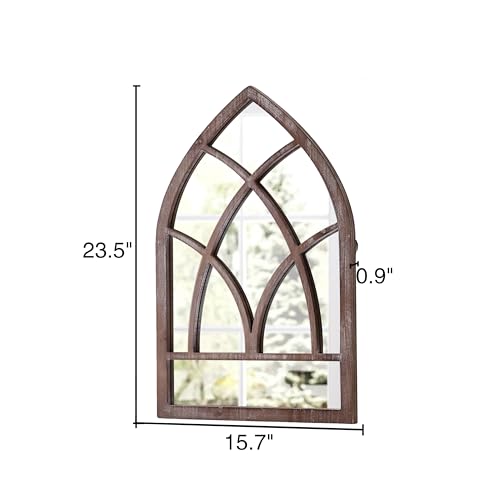 Arched Window Mirror Wall Decor, 16 x 24 Inch, Distressed White O9904