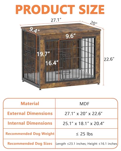 Dog Crate Furniture with Cushion, Heavy-Duty Metal Mesh, Wooden End Table with Double Doors, Indoor Kennel for Small Breed, Grey M3321