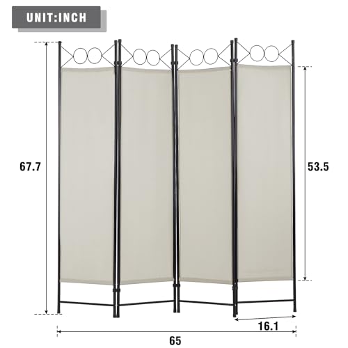 4 Panel Room Divider 6FT Steel Frame Folding Privacy Screen G872592