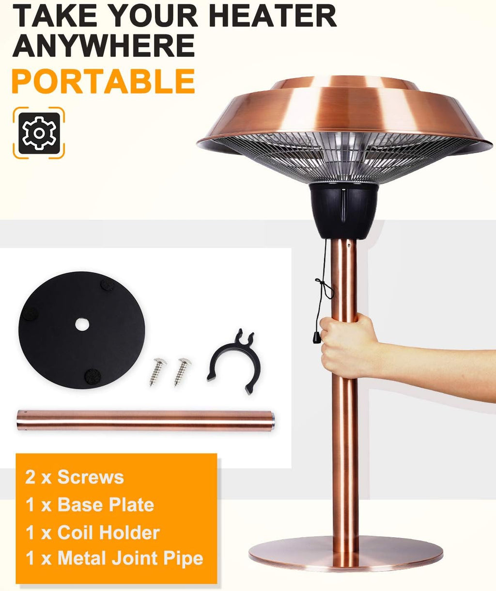 Electric Patio Heater, 1500W Infrared Tabletop Heater, IP44 Waterproof A612920