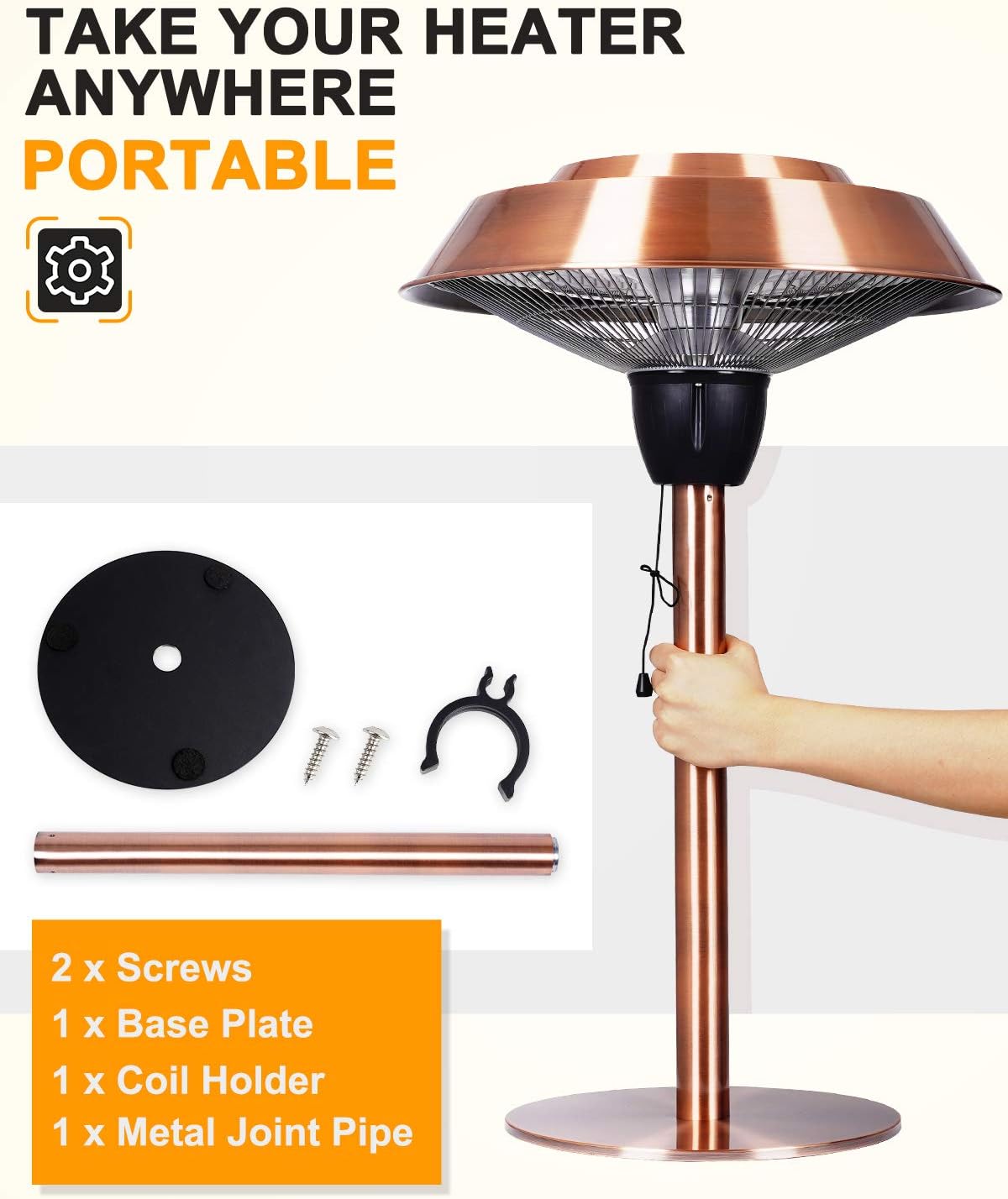Electric Patio Heater, 1500W Infrared Tabletop Heater, IP44 Waterproof A612920