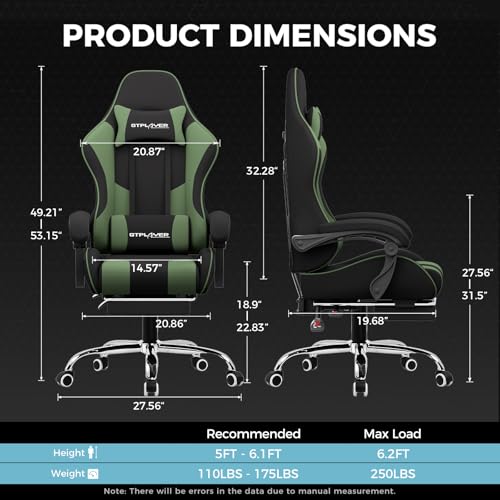 Gaming Chair with Footrest and Lumbar Support, Height Adjustable, Blue Y9034