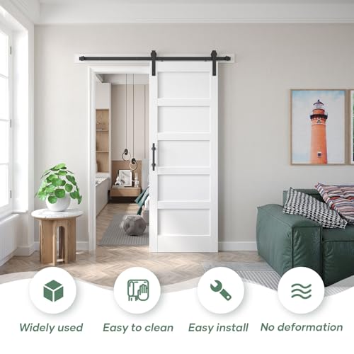 Double 21x84in White Barn Door with 7FT Sliding Hardware Kit, MDF, PVC Surface, DIY Assembly R60322