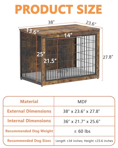 Dog Crate Furniture with Cushion, Heavy-Duty Metal Mesh, Wooden End Table with Double Doors, Indoor Kennel for Small Breed, Grey M3321