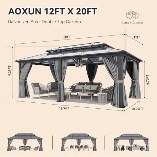 12x16 Hardtop Gazebo with Netting and Curtains for Patio K27275