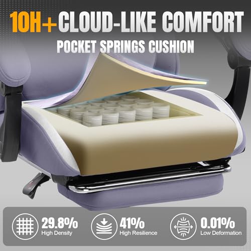 Gaming Chair Ergonomic Office Chair with Foot Rest, Breathable Fabric Computer Chair with Headrest and Lumbar Support O7023