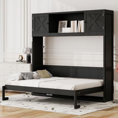 Queen Size Murphy Bed with Cabinet and LED Lights M1232