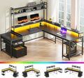 Large L Shaped Gaming Desk with Hutch and Drawers, 64" Reversible Computer Desk with Storage Shelves, Monitor Stand and LED Light for Home Office, Power Outlets, White V6783