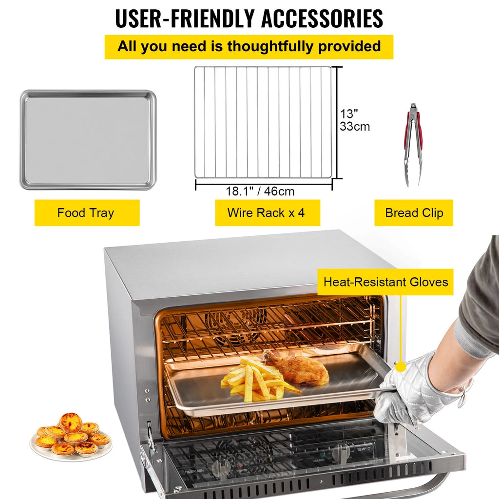 Commercial Convection Oven, 66L, Half-Size Countertop, 1800W, 4-Tier, 120V B655893