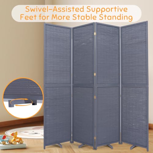 Bamboo Room Divider Folding Privacy Screen, 4 Panel, Beige N84000