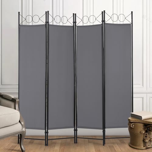 4 Panel Room Divider 6FT Steel Frame Folding Privacy Screen G872592