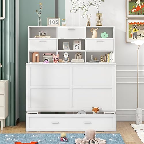 Queen Size Murphy Bed with Cabinet and LED Lights M1232