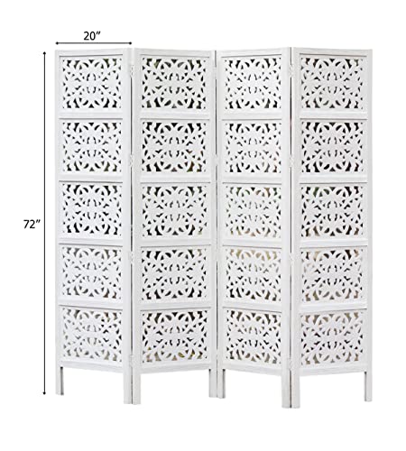 4 Panel Folding Wood Room Divider, Antique Brown, 72 x 80 P209