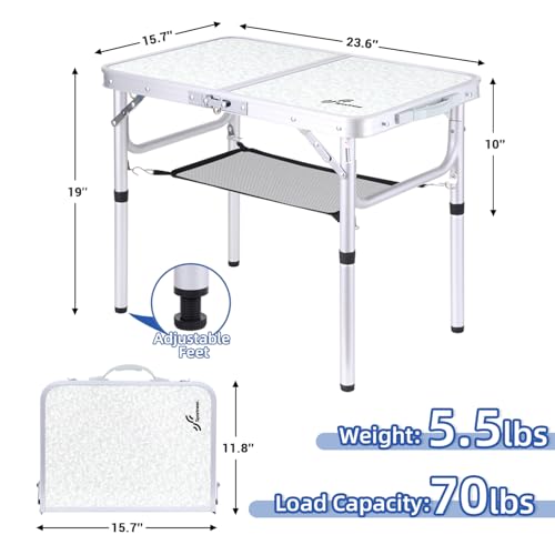 Adjustable Height Small Folding Camping Table with Mesh Layer B206