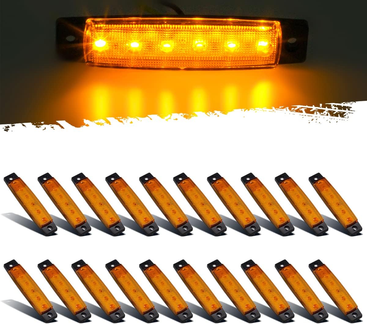 Partsam 20Pcs Thin 3.8" 6 LED Amber Clearance Lights, Front Side Marker Lights for Trucks Trailer Motorcycle Lorry Camper