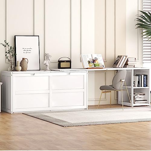 Queen Size Murphy Bed with Cabinet and LED Lights M1232
