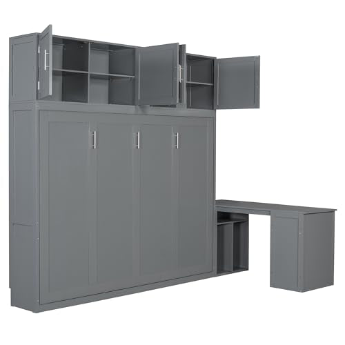 Twin Murphy Bed with Closet, Drawers & Desk, White Q211