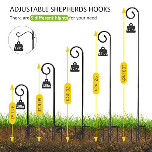 76 Inch Shepherds Hooks for Outdoor, 2 Pack with 4 Hooks, Garden Pole for Hanging Plant Baskets A3952