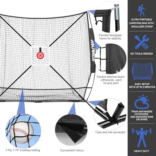 Baseball Softball Practice Net with Batting Tee and Strike Zone Target O4170
