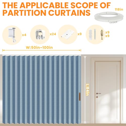 Blackout Accordion Room Divider Curtains with Ceiling Track for Bedroom Patio Sliding Door Q924855