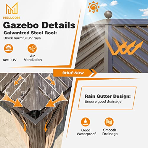 12x16 ft Hardtop Gazebo with Double Roof, Curtains and Netting T94173