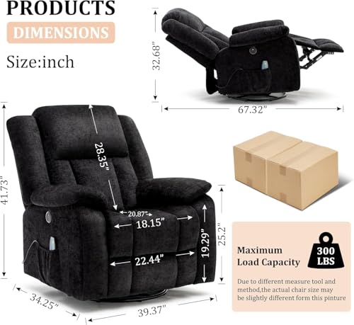 Swivel Glider Recliner Chair with Massage and Heating U99902