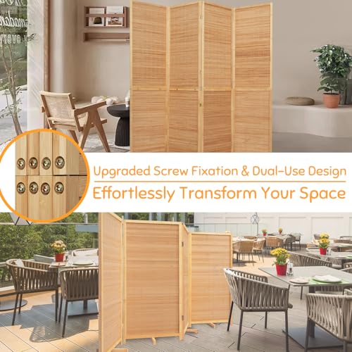 Bamboo Room Divider Folding Privacy Screen, 4 Panel, Beige N84000