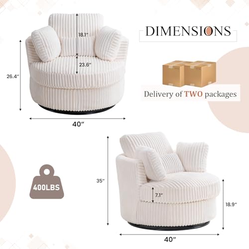 Round Swivel Barrel Chair with Ottoman for Living Room Bedroom G375183