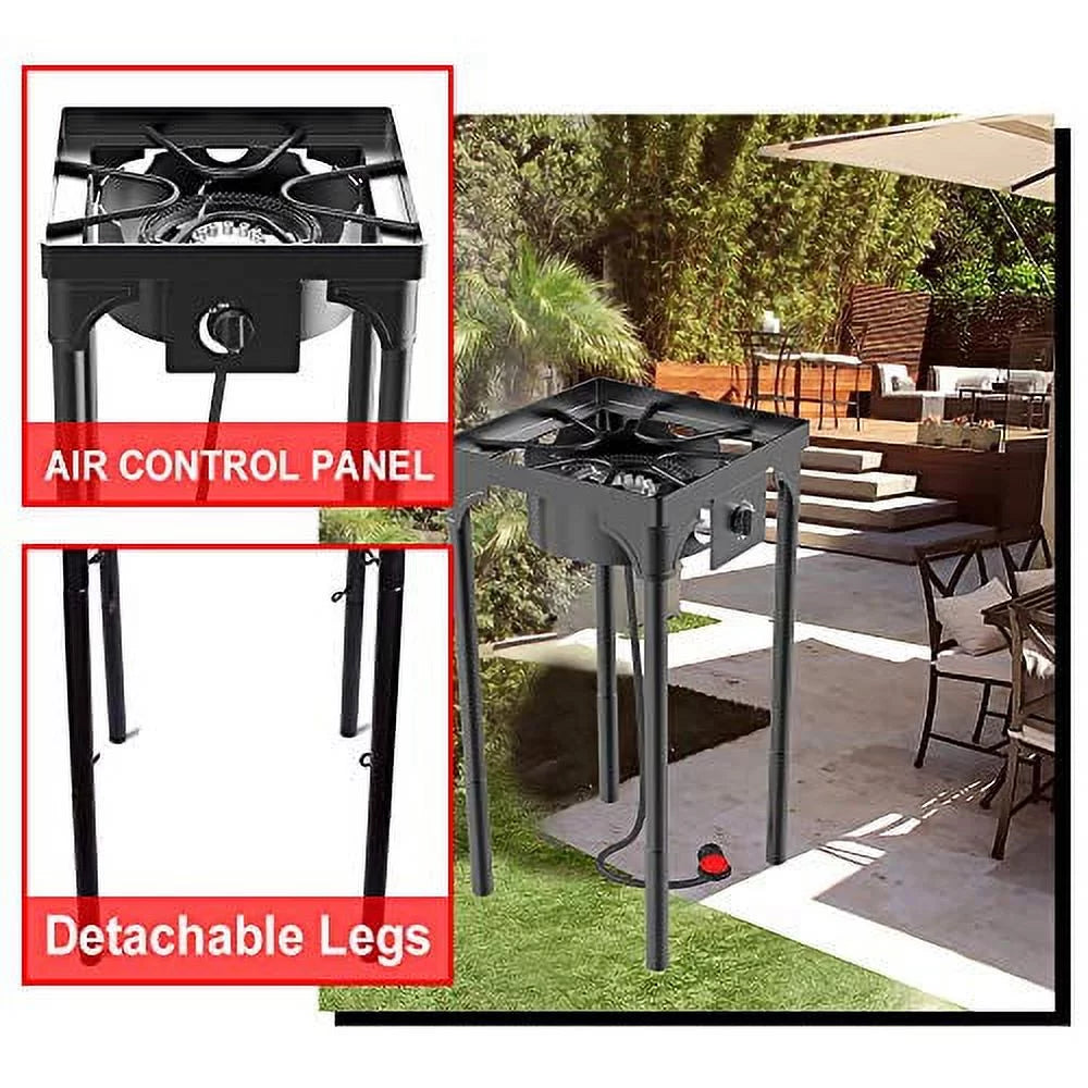 Portable Propane Stove, Single Burner with Gas Hose and Detachable Legs I741