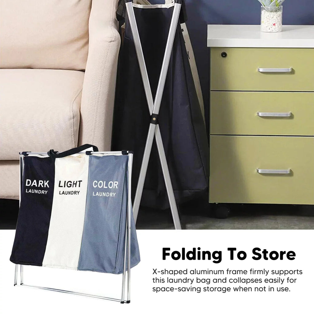 3 Section 145L Laundry Hamper Sorter with Wheels and Removable Bags H760118
