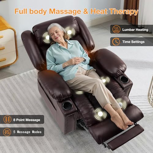 Large Power Lift Recliner Chair for Elderly with Heat and Massage, USB Port, Dark Brown O650