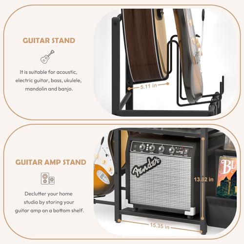 Record Player Stand with Guitar and Vinyl Storage J9238
