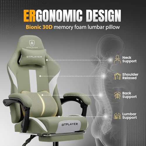 Gaming Chair Ergonomic Office Chair with Foot Rest, Breathable Fabric Computer Chair with Headrest and Lumbar Support O7023