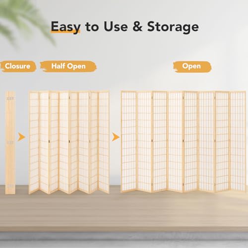 6 Panel Folding Room Divider, Japanese Shoji Screen, 5.9 Ft, Natural T81976