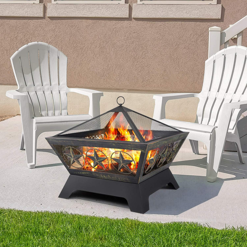 Outdoor Wood Burning Fire Pit 24in with Spark Screen Lid K6441